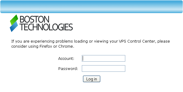 Login screen for web VPS